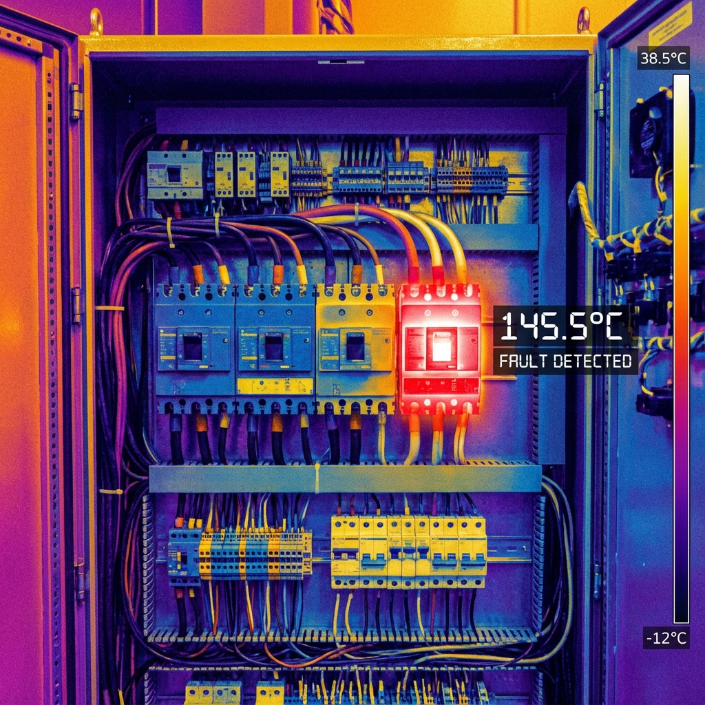 Inspecție termografică tablou electric industrial cu componentă supraîncălzită - Prevenire incendii